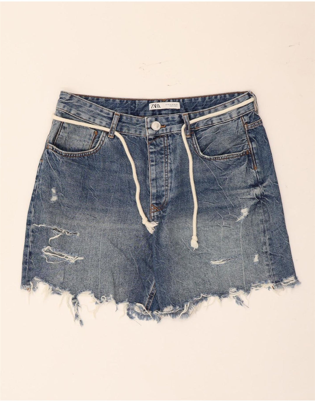 Zara Womens Distressed Denim Shorts EU 42 Large W32 Blue Cotton