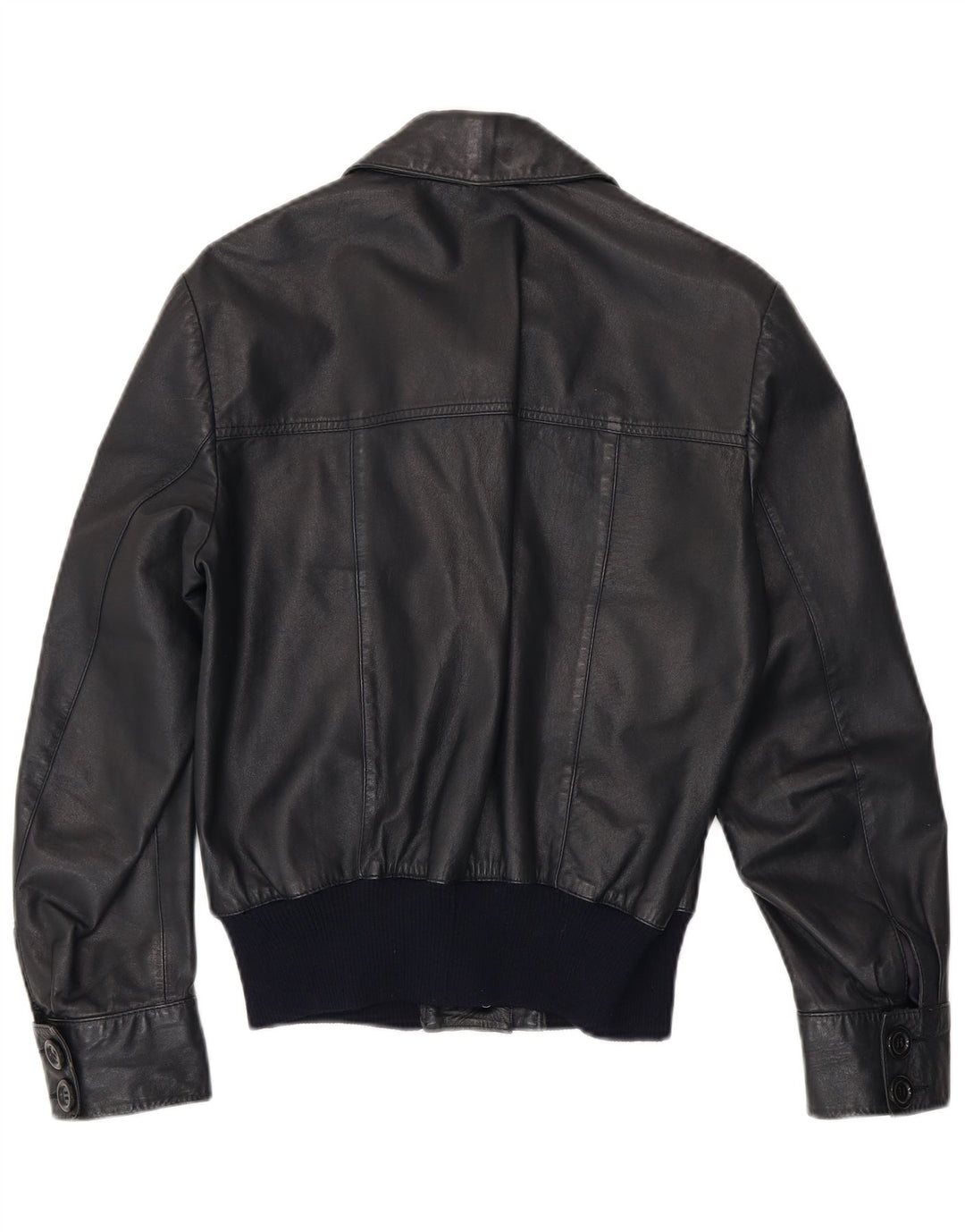 Vintage Kvinde Bomber Læderjakke UK 14 Medium Navy Blue Læder