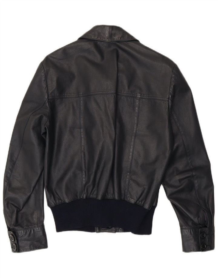 Vintage Kvinde Bomber Læderjakke UK 14 Medium Navy Blue Læder