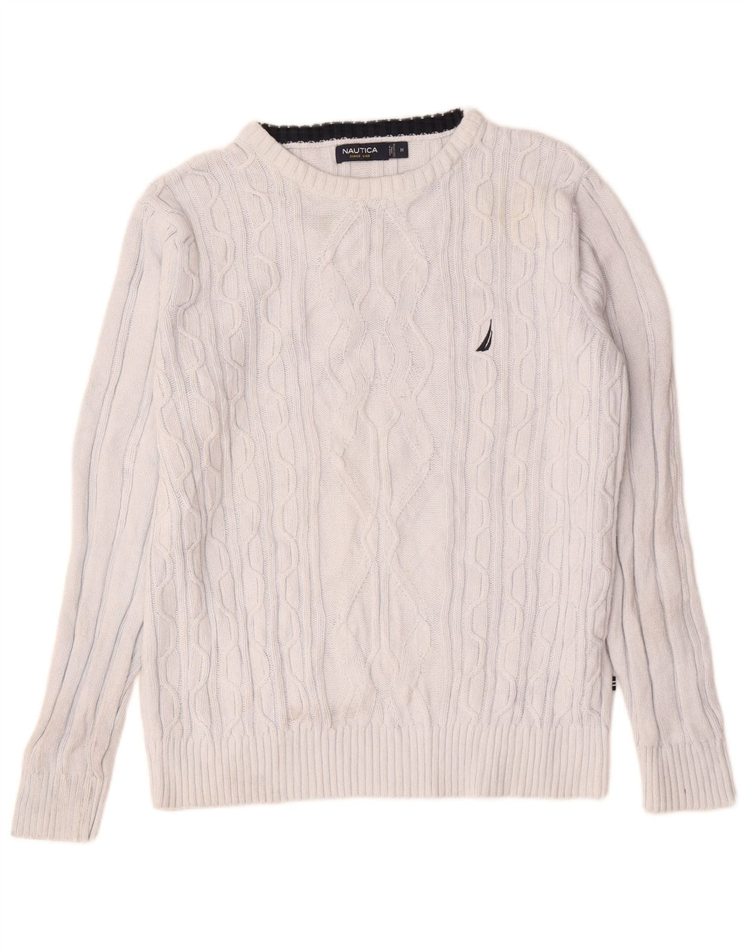 Nautica Herre Boat Neck Jumper Sweater Medium White Bomuld