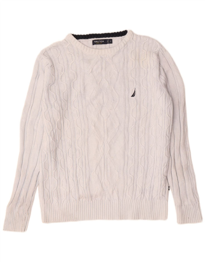 Nautica Herre Boat Neck Jumper Sweater Medium White Bomuld