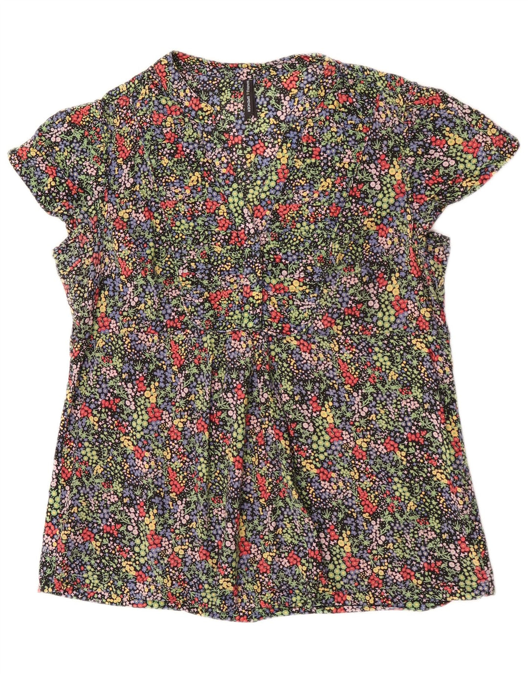 Marks & Spencer Damebluse Top UK 14 Stor sort blomstret bomuld