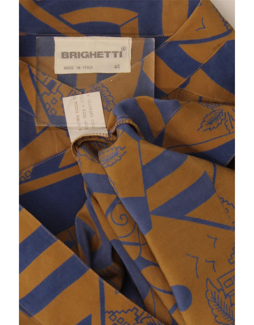 VINTAGE kortærmet skjortebluse til kvinder IT 46 Stor brun blomstret silke