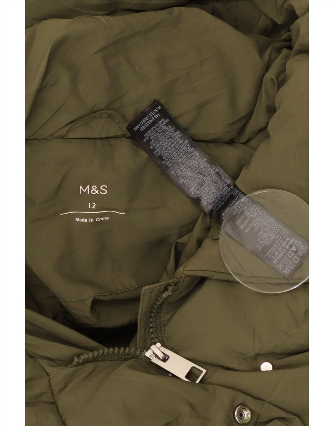 Marks & Spencer Dame Hætte Polstret Gilet UK 12 Medium Green Polyester