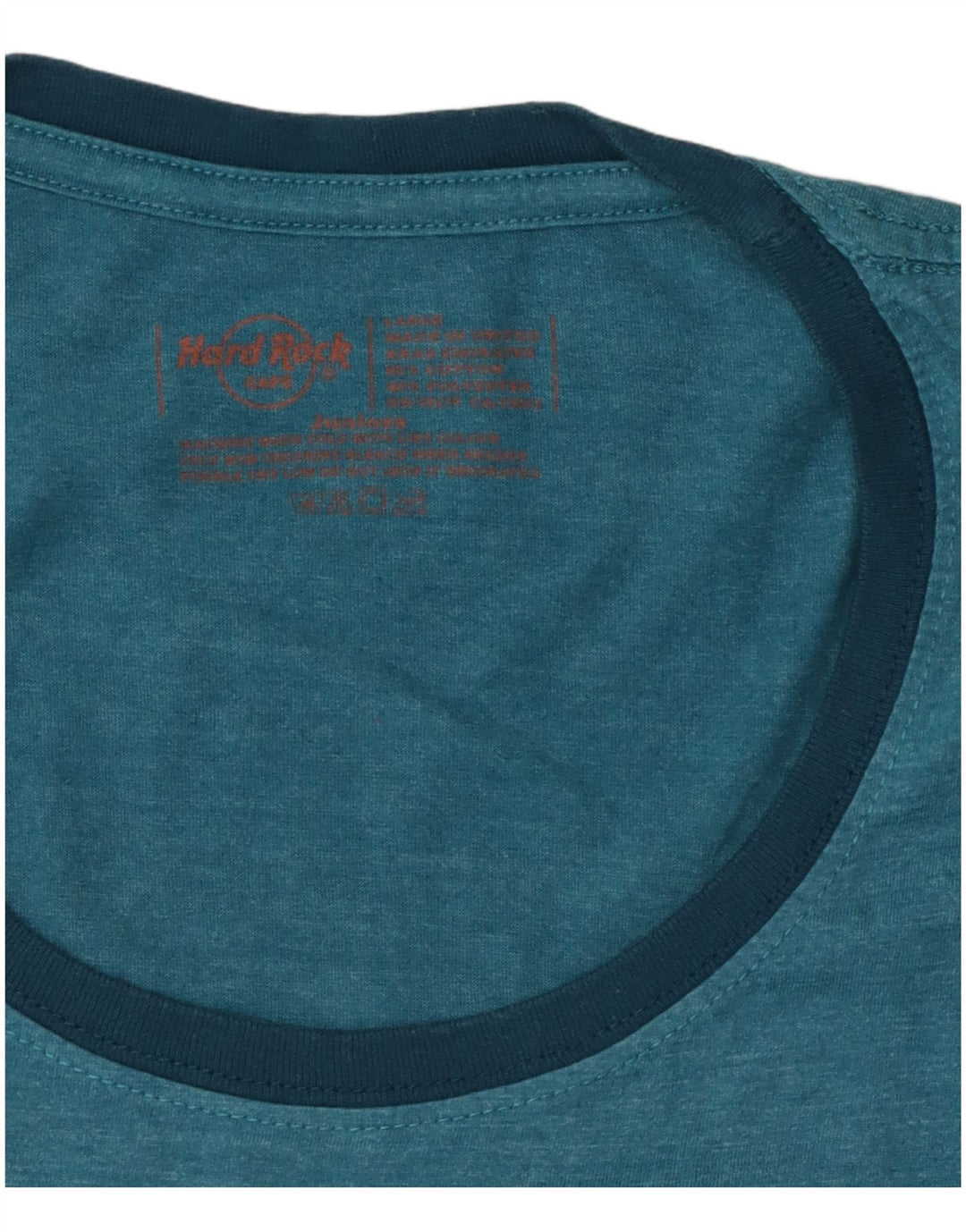 HARD ROCK CAFE Dame Flot Grafisk T-Shirt Top UK 14 Stor Blå Bomuld