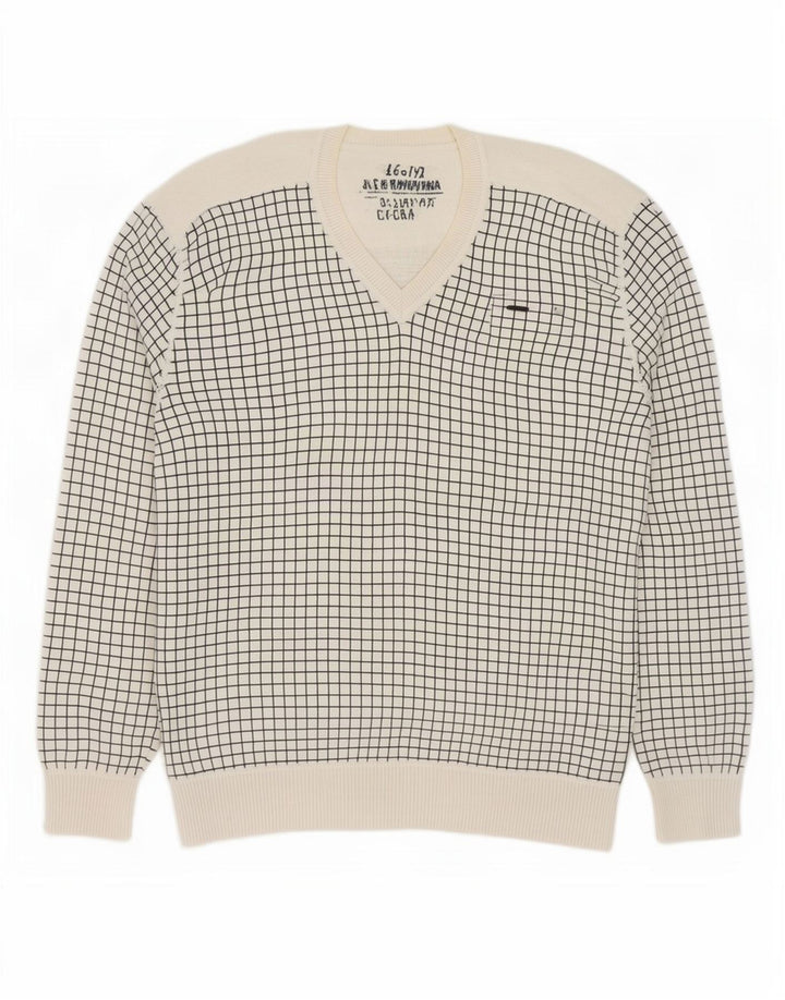 Jack & Jones Herre V-hals sweater XL Hvid ternet bomuld