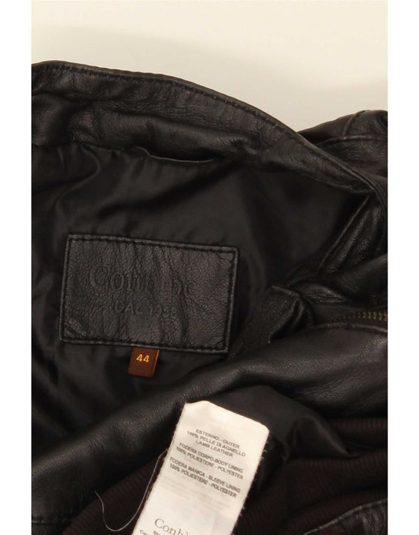 Conbipel Womens Bomber Læderjakke IT 44 Medium Sort Læder