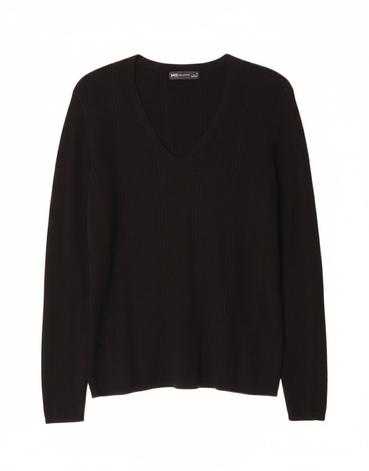 MARKS & SPENCER Womens V-Neck Jumper Sweater UK 14 Medium  Black Viscose
