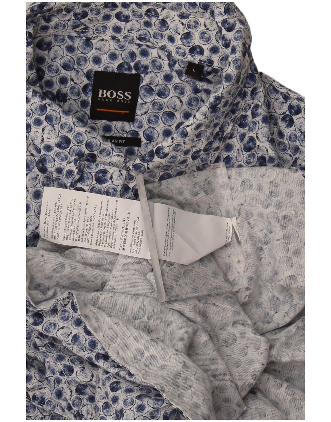 Hugo Boss Herre Regular Fit Skjorte Large Blue Geometric