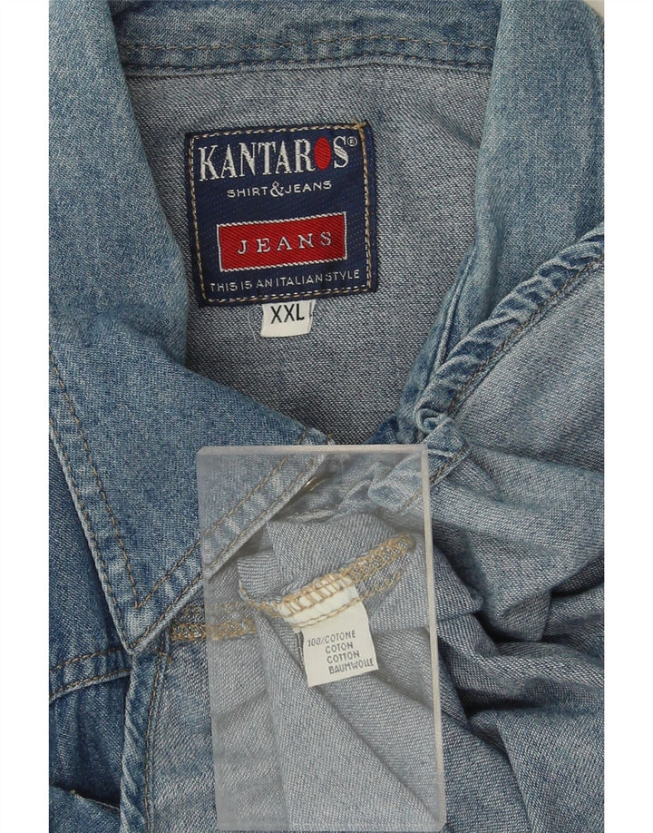 KANTAROS Mens Denim Shirt 2XL Blue Cotton