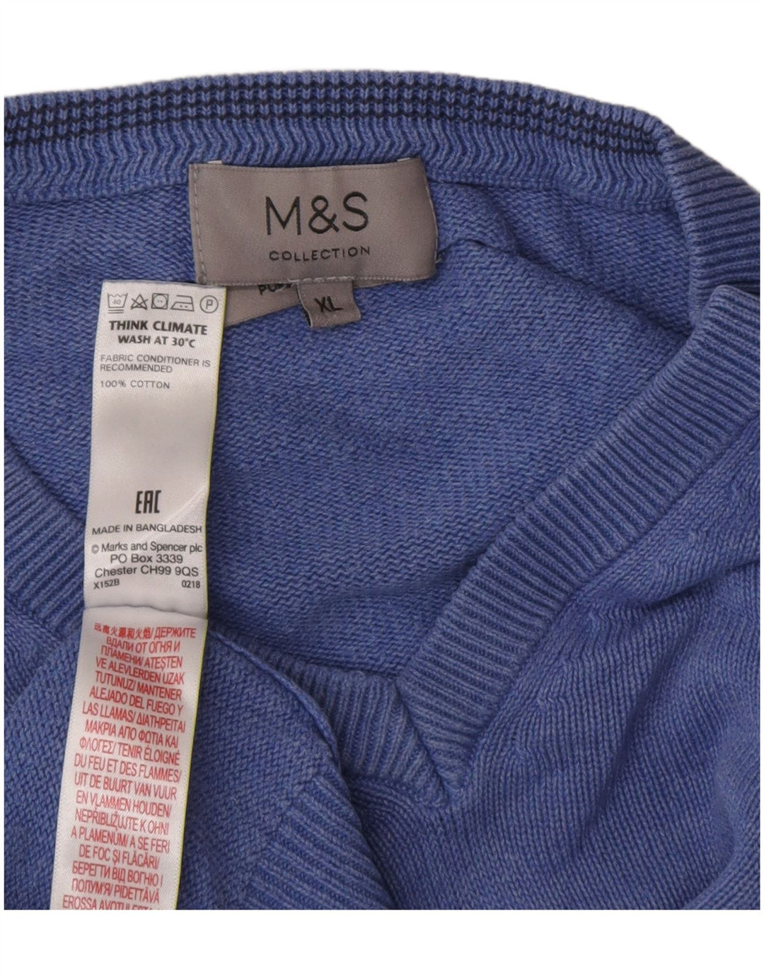 Marks & Spencer Herre V-hals sweater XL Blå Bomuld