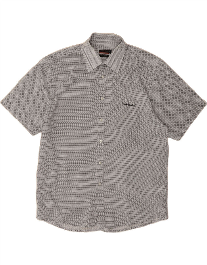 PIERRE CARDIN Mens Regular Fit Short Sleeve Shirt XL Grey Geometric Vintage Pierre Cardin and Second-Hand Pierre Cardin from Messina Hembry 