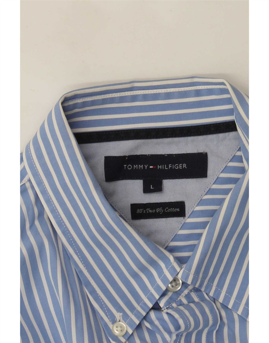 Tommy Hilfiger herreskjorte stor blå nålestribet bomuld