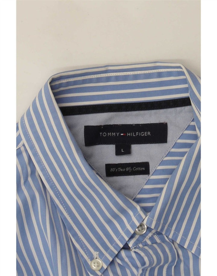 Tommy Hilfiger herreskjorte stor blå nålestribet bomuld