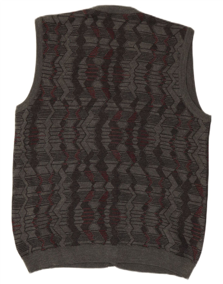 Montecatini herre ærmeløs cardigan sweater XL Grå geometrisk uld