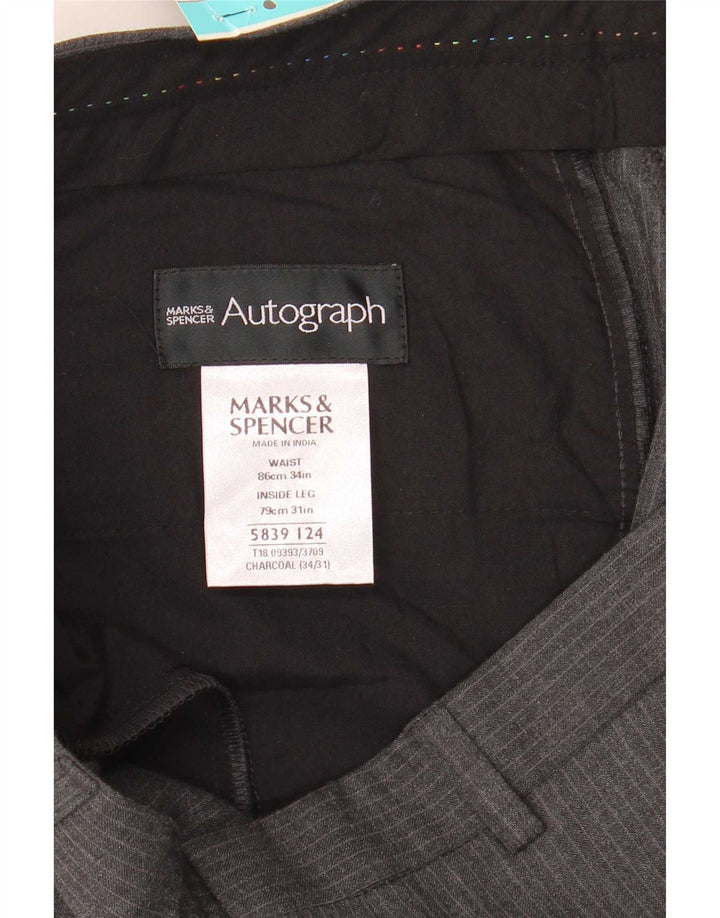Marks & Spencer Herre Autograph Chino Bukser W34 L31 Grå Nålestribe