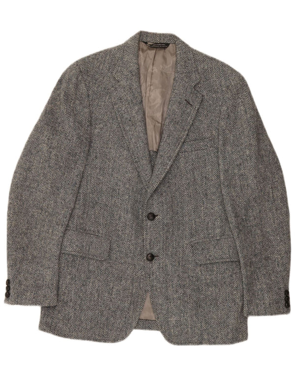 J.S.A. BANK Mens 2 Button Blazer Jacket UK 38 Medium Grey Herringbone Wool
