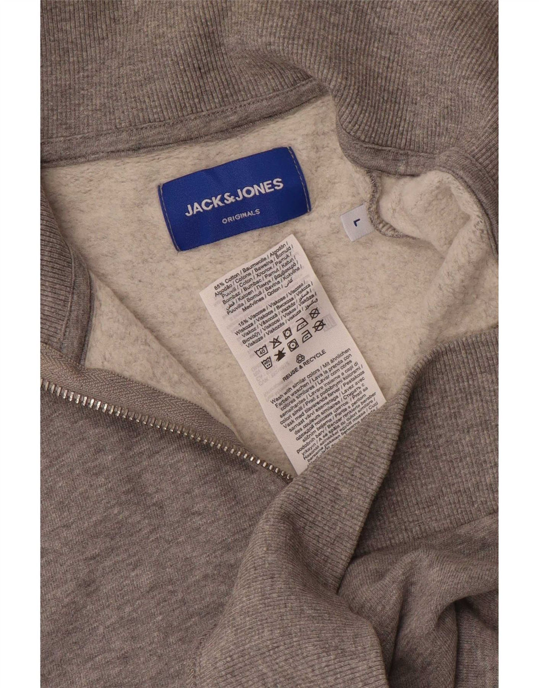 Jack & Jones Herre Grafisk Zip Neck Sweatshirt Jumper Large Grå Flecked