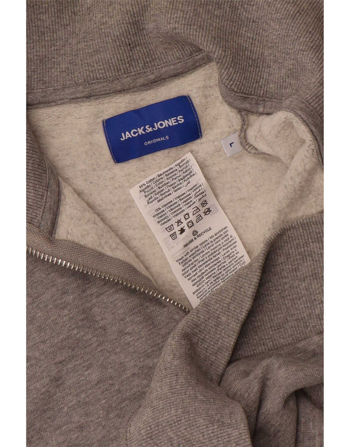 Jack & Jones Herre Grafisk Zip Neck Sweatshirt Jumper Large Grå Flecked