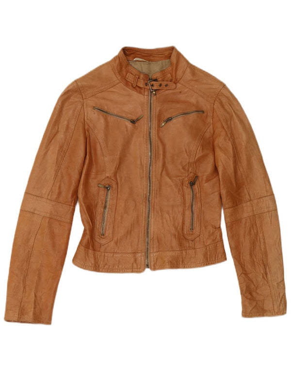 XETRA Biker-jakke i læder til kvinder UK 8 Small Beige