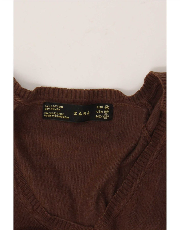 Zara Dame V-hals sweater UK 12 Medium Brun Bomuld