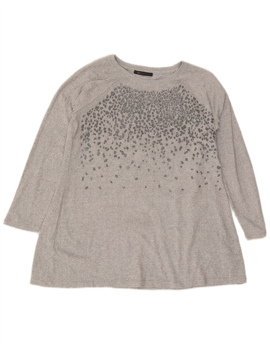 Marks & Spencer Dame Langærmet Tunika Top UK 16 Stor Grå Polyester
