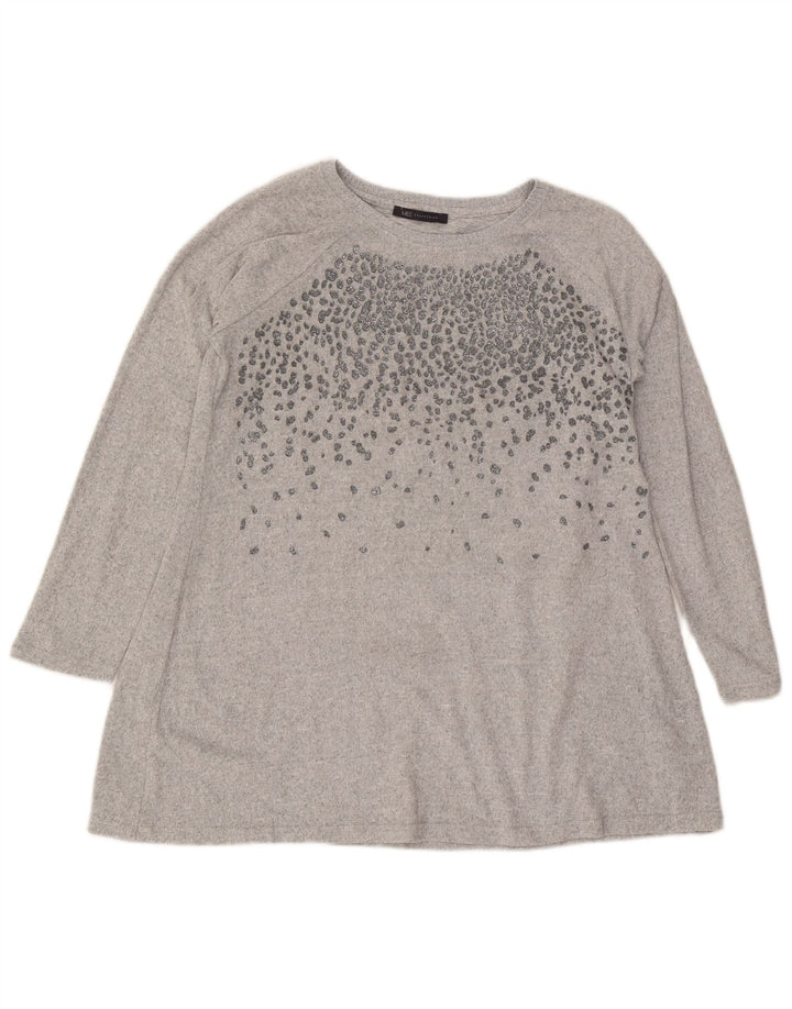 Marks & Spencer Dame Langærmet Tunika Top UK 16 Stor Grå Polyester