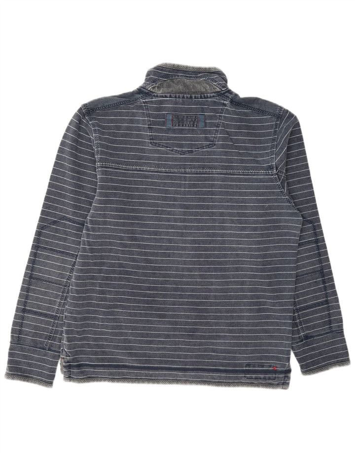 Fedt ansigt herre lynlås-hals sweater jumper mellem marineblå stribet bomuld