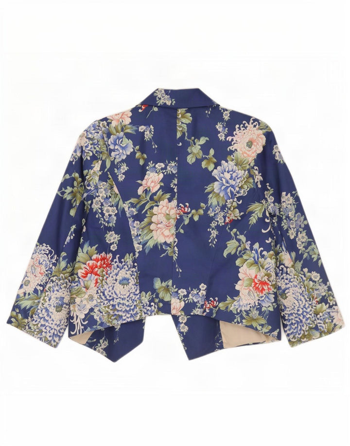 Zara Dame 3/4 ærmet åben Bolero jakke UK 10 Small Blue Floral Polyester