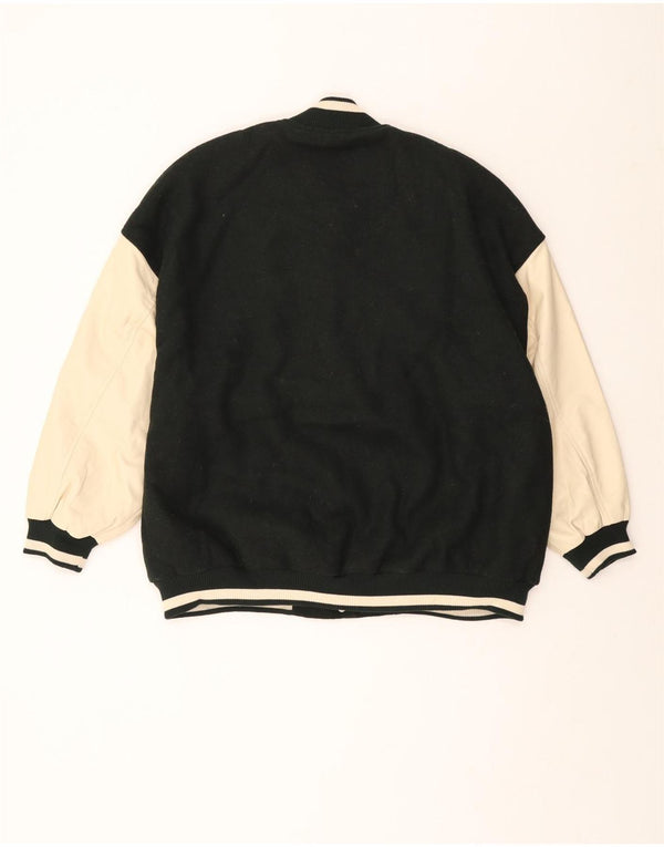 ZARA Grafisk Varsity-jakke til mænd UK 38 Medium Green Colourblock Polyester