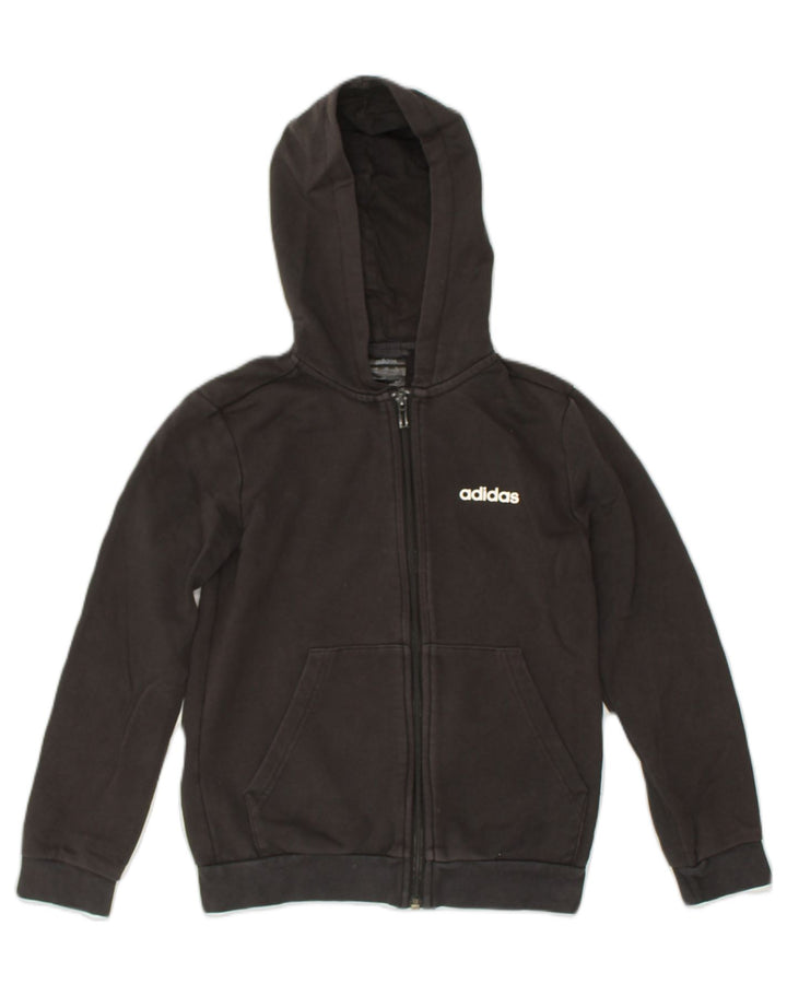 ADIDAS Boys Graphic Zip Hoodie Sweater 9-10 Years Black Cotton | Vintage Adidas | Thrift | Second-Hand Adidas | Used Clothing | Messina Hembry 