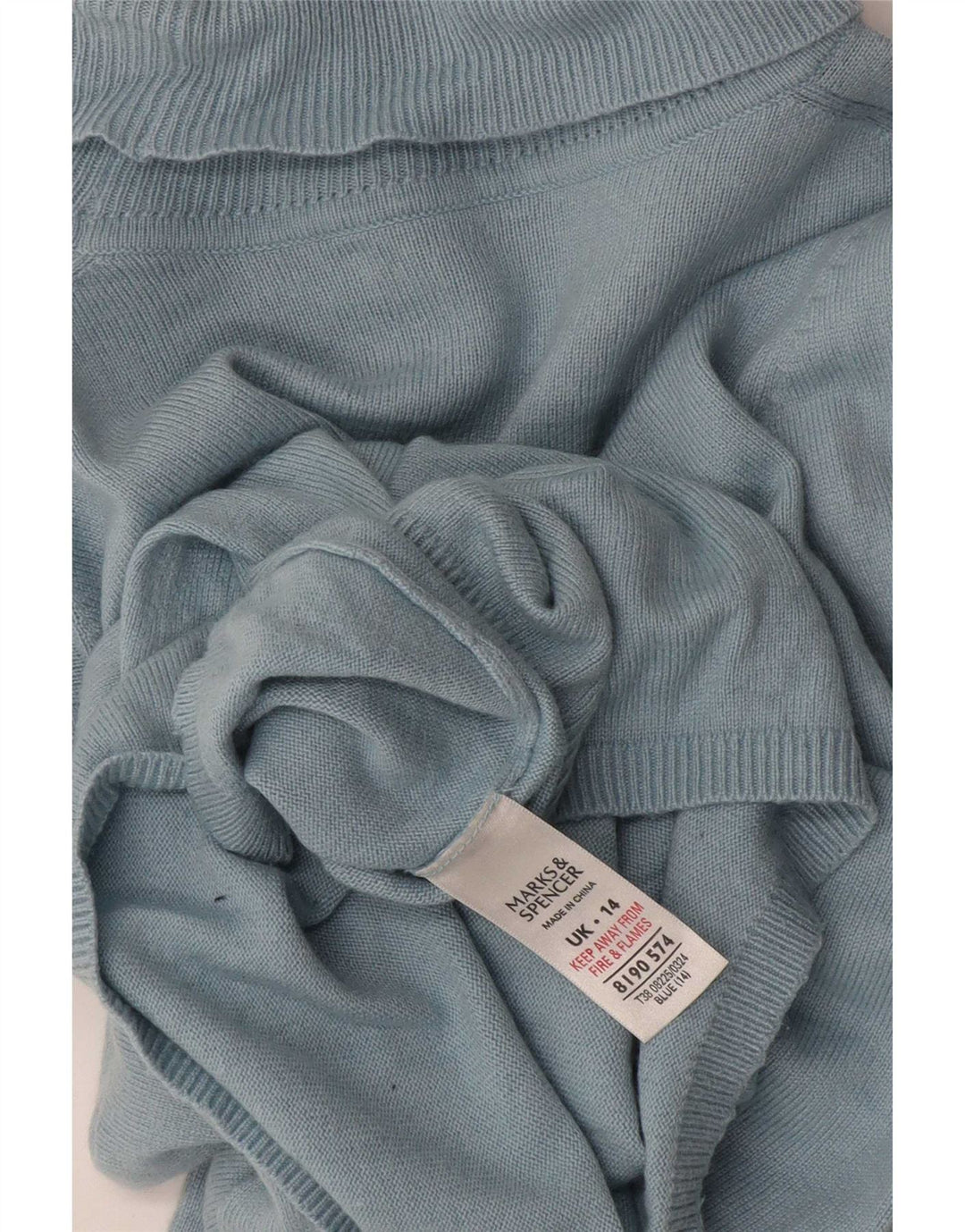 Marks & Spencer Dame Rullehals sweater UK 14 Medium Blue Viscose
