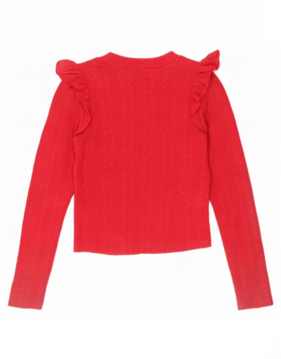 Zara Womens Crop Ruffle Front Top Langærmet UK 8 Small Red