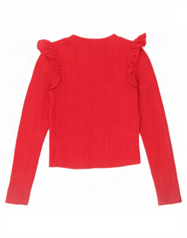 Zara Womens Crop Ruffle Front Top Langærmet UK 8 Small Red
