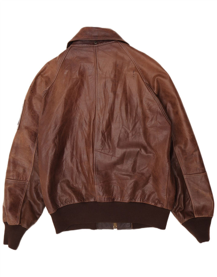 Vintage Herre Læder Bomber Jacket IT 52 2XL Brun