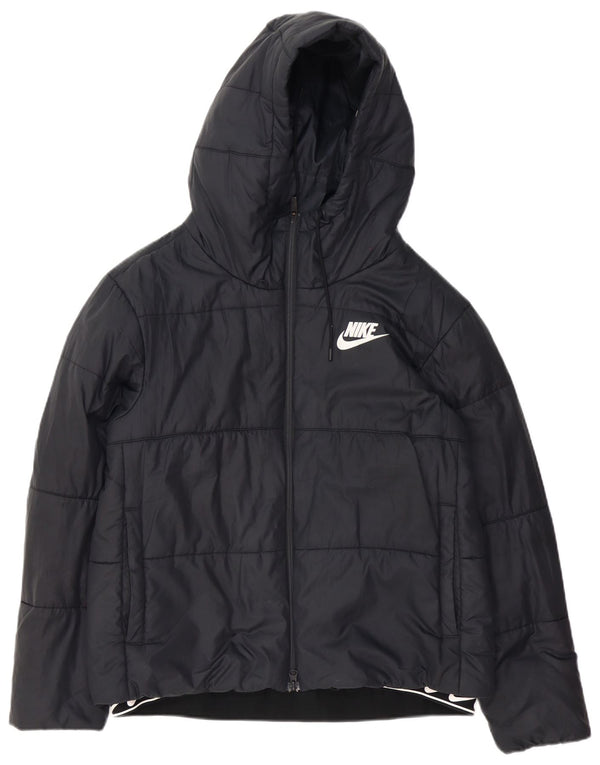 Nike grafisk polstret hættejakke til kvinder UK 16 Stor sort polyester