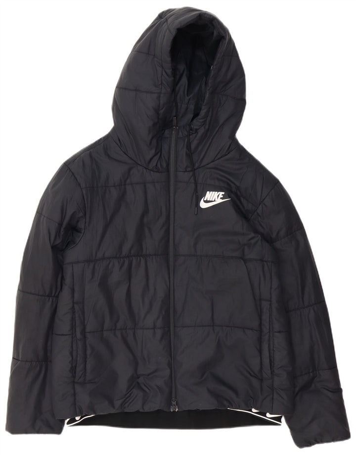 Nike grafisk polstret hættejakke til kvinder UK 16 Stor sort polyester