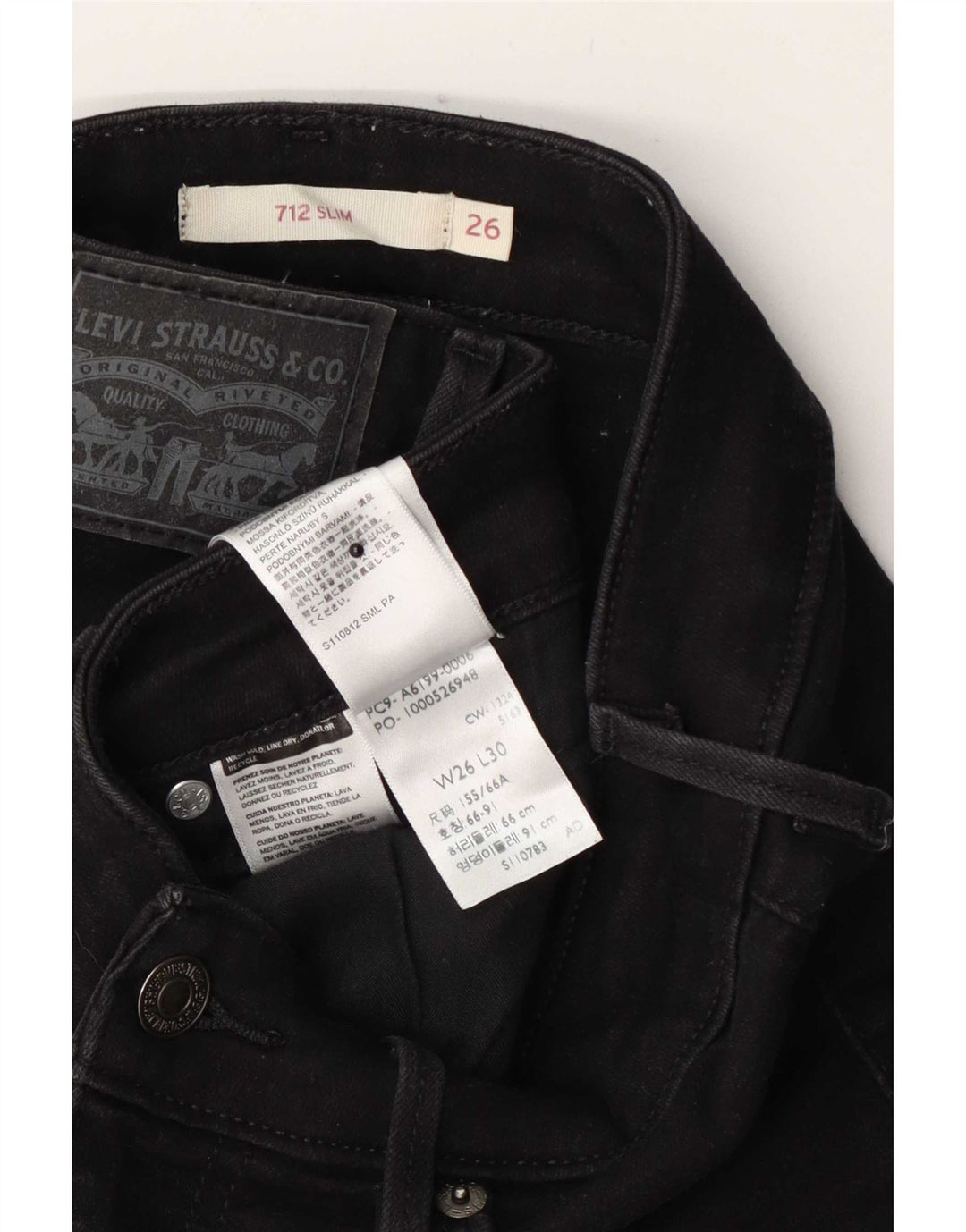Levi's Dame 712 Slim Jeans W26 L30 Sort Bomuld