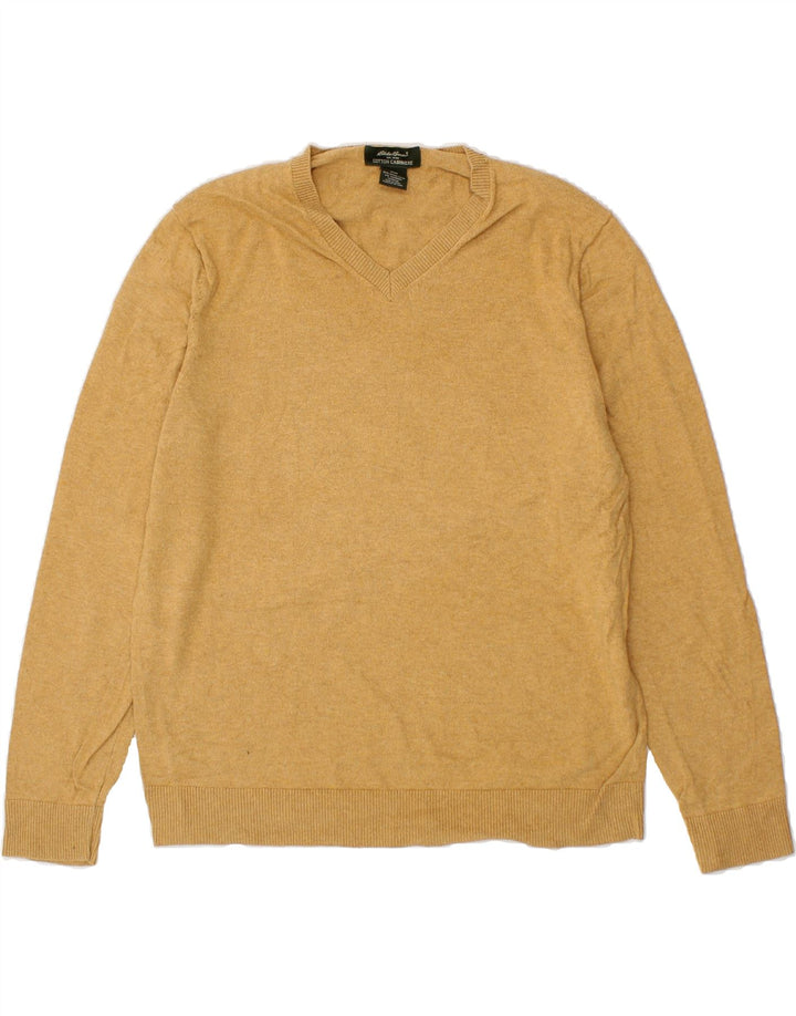 EDDIE BAUER Mens V-Neck Jumper Sweater Medium Beige Cotton Vintage Eddie Bauer and Second-Hand Eddie Bauer from Messina Hembry 