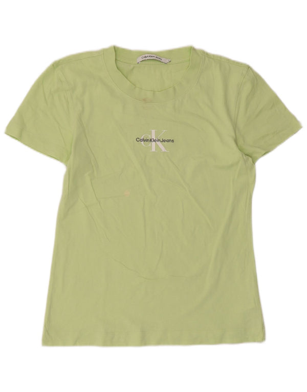 Calvin Klein Jeans Dame Grafisk T-Shirt Top UK 12 Medium Grøn Bomuld