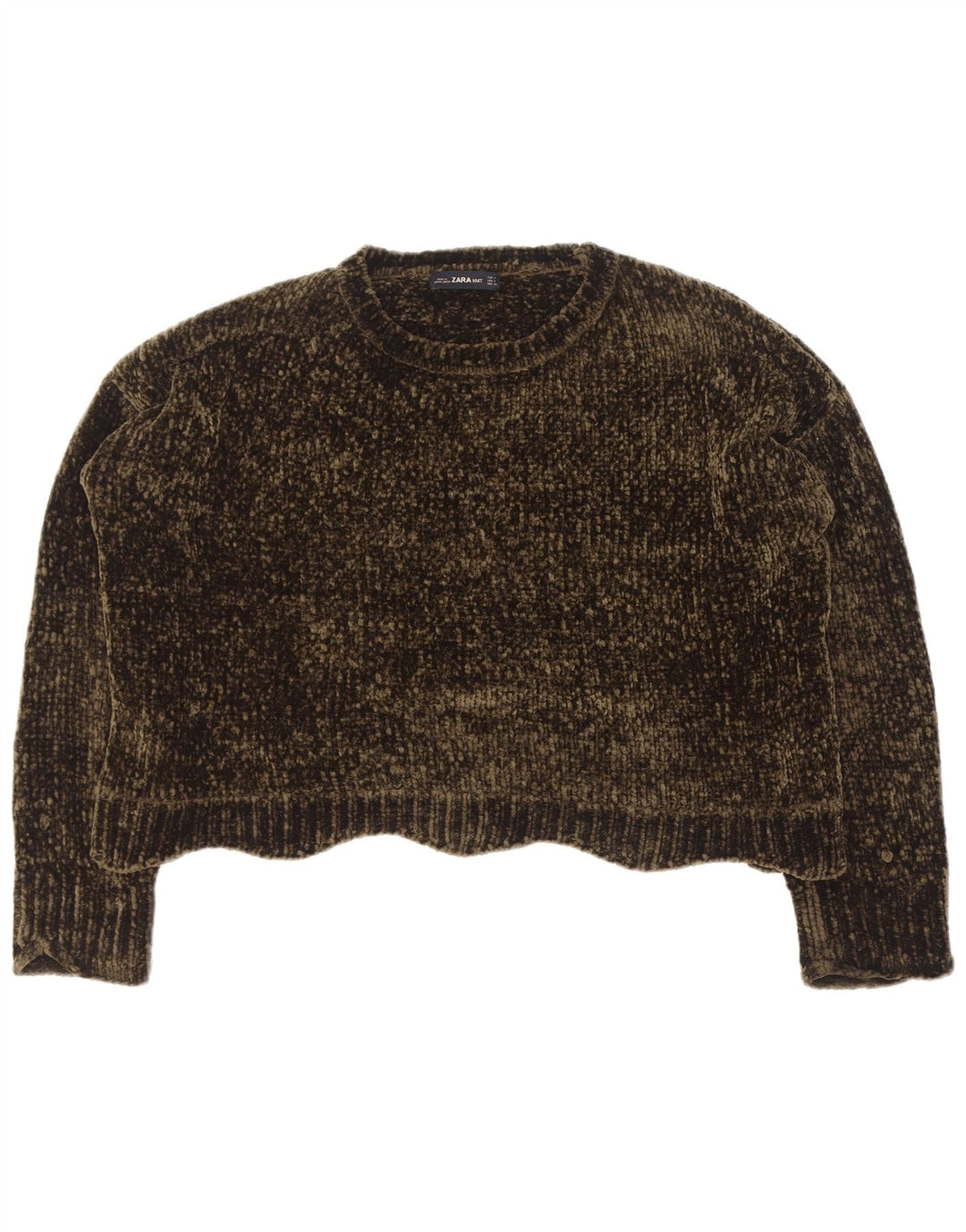 Zara Womens Crop Oversized Crew Neck sweater UK 14 Medium Green