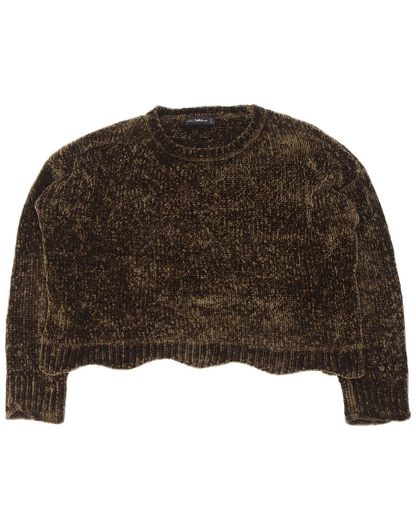 Zara Womens Crop Oversized Crew Neck sweater UK 14 Medium Green
