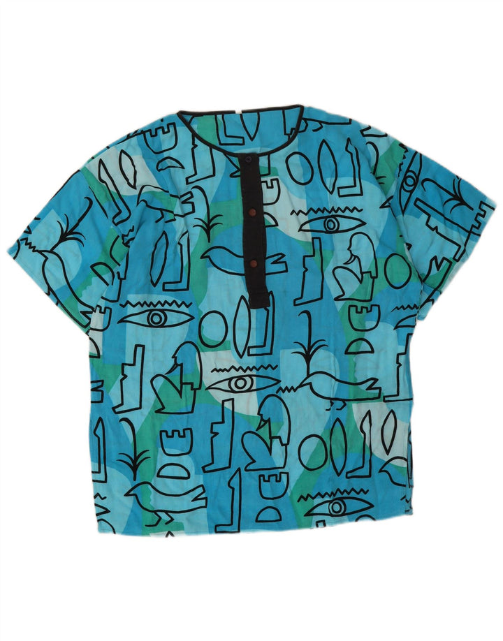 Vintage Dame bluse Top EU 44 XL Blå Geometrisk