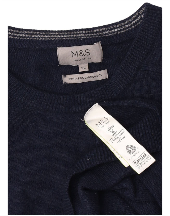 Marks & Spencer Herre sweater med rund hals XL marineblå lammeuld