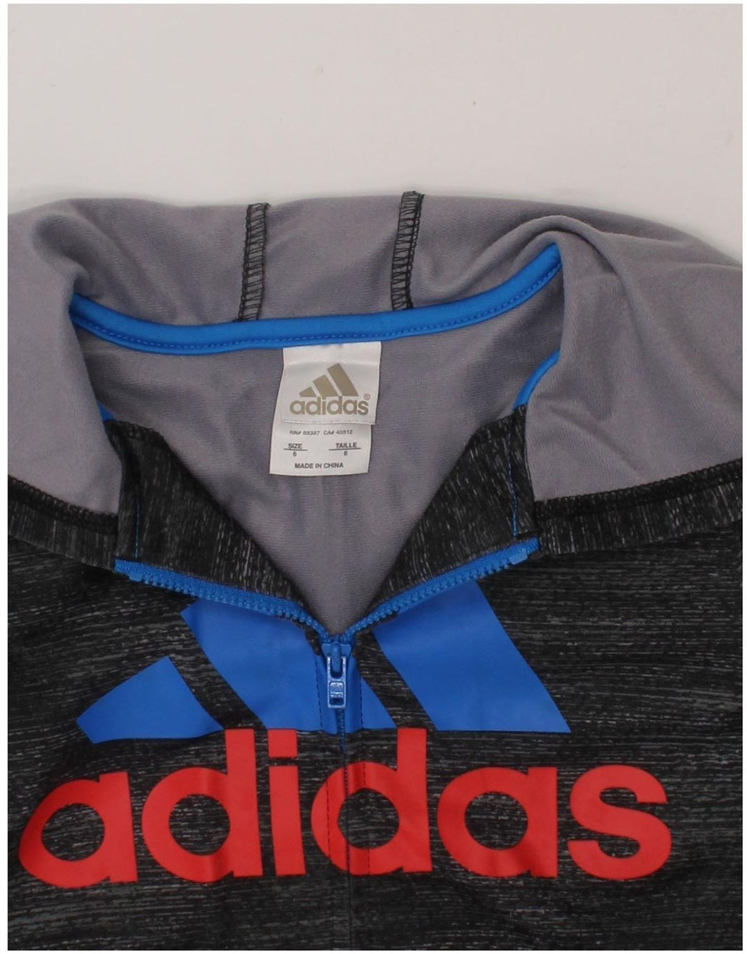 ADIDAS Boys Graphic Zip Hoodie Sweater 5-6 Years Grey Flecked Polyester Vintage Adidas and Second-Hand Adidas from Messina Hembry 