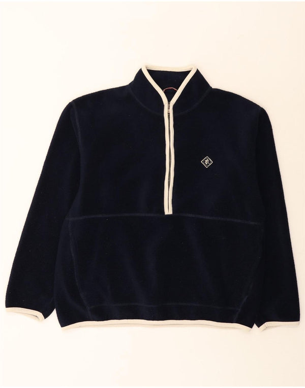 White Stuff Herre Zip Neck Fleece Jumper Large Navy Blue Polyester