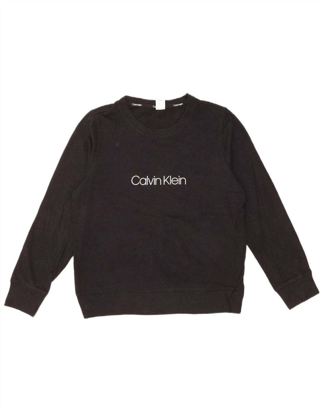 CALVIN KLEIN Dame Grafisk Sweatshirt Jumper UK 14 Medium Sort Bomuld