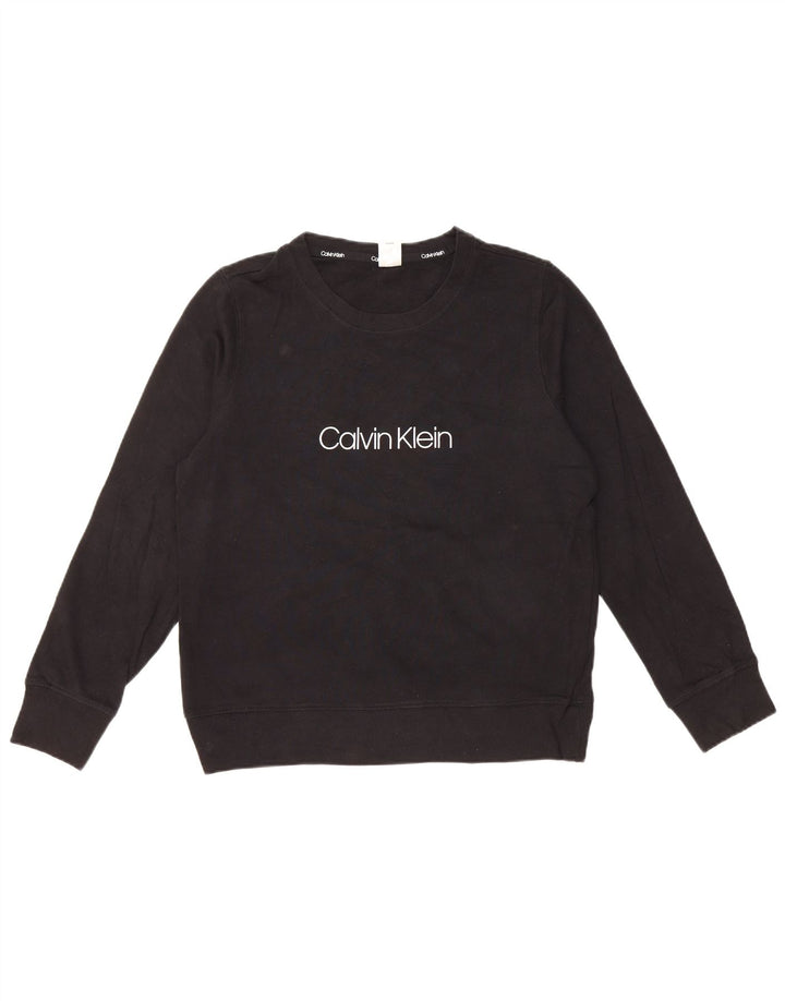CALVIN KLEIN Dame Grafisk Sweatshirt Jumper UK 14 Medium Sort Bomuld