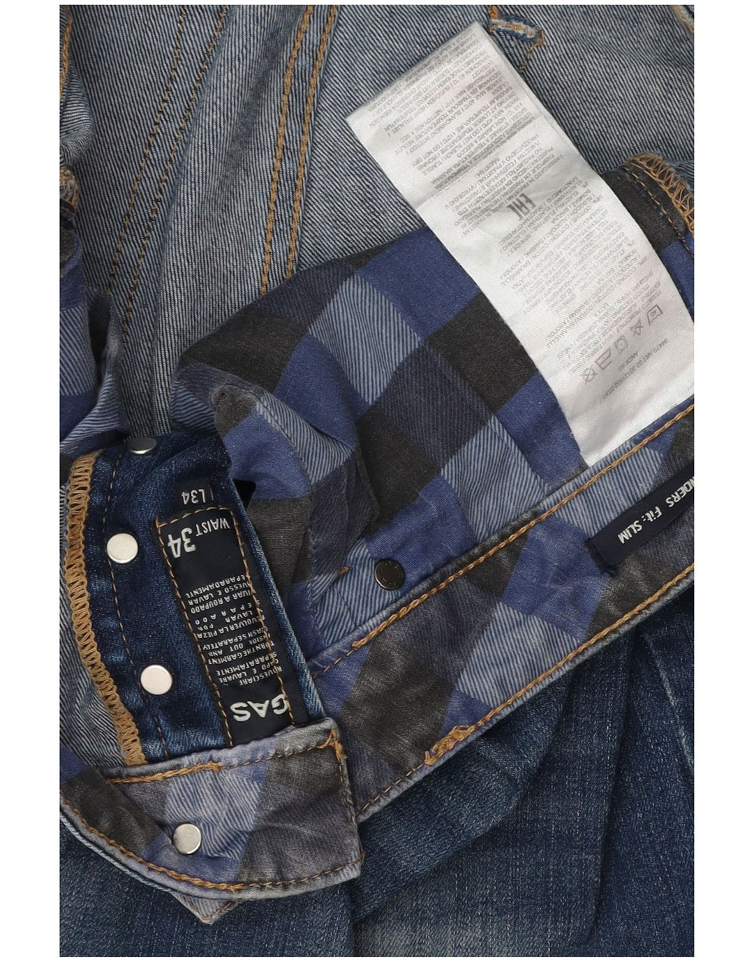 GAS Herre Distressed Slim Jeans W34 L34 Blå Bomuld