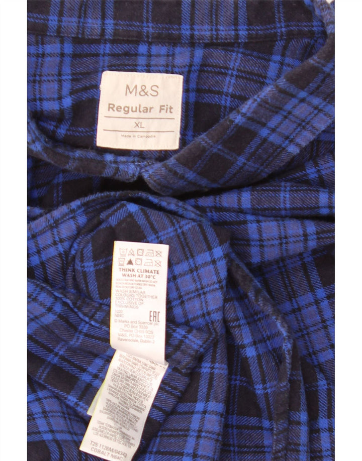 Marks & Spencer Herre Regular Fit Flanelskjorte XL blå ternet bomuld